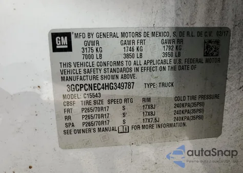 2017 Chevrolet Silverado C1500 из США, поврежденный, VIN 3GCPCNEC4HG349787